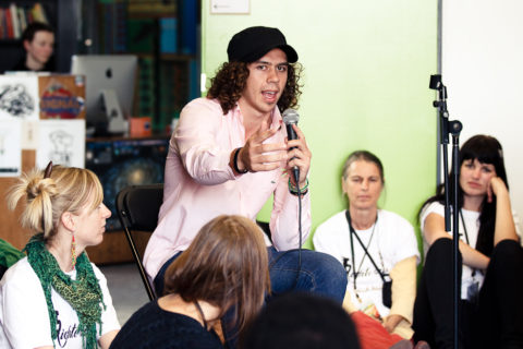 A speaker addresses the audience at the Rights at the Round Table event