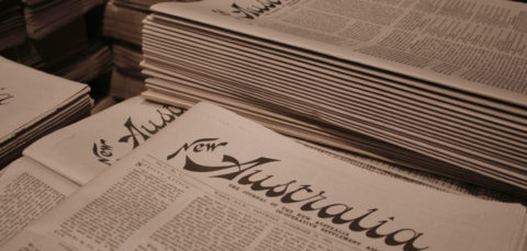 Close-up of the text of journal 'New Australia'