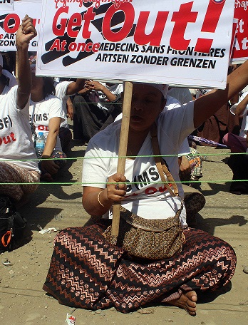 A protest against Doctors Without Borders in Sittwe, Rakhine state - AFP