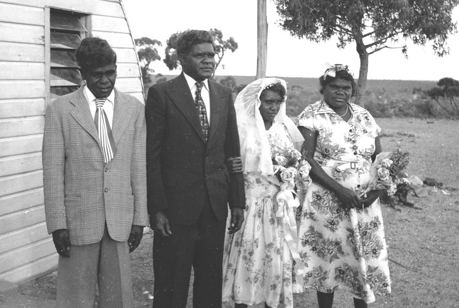 Don and May Sinclair on their wedding day. As the influence of the missionaries began to take hold, Anangu would adopt western cultural practices. The Sinclair’s children and grandchildren now live in Tjuntjuntjara.
