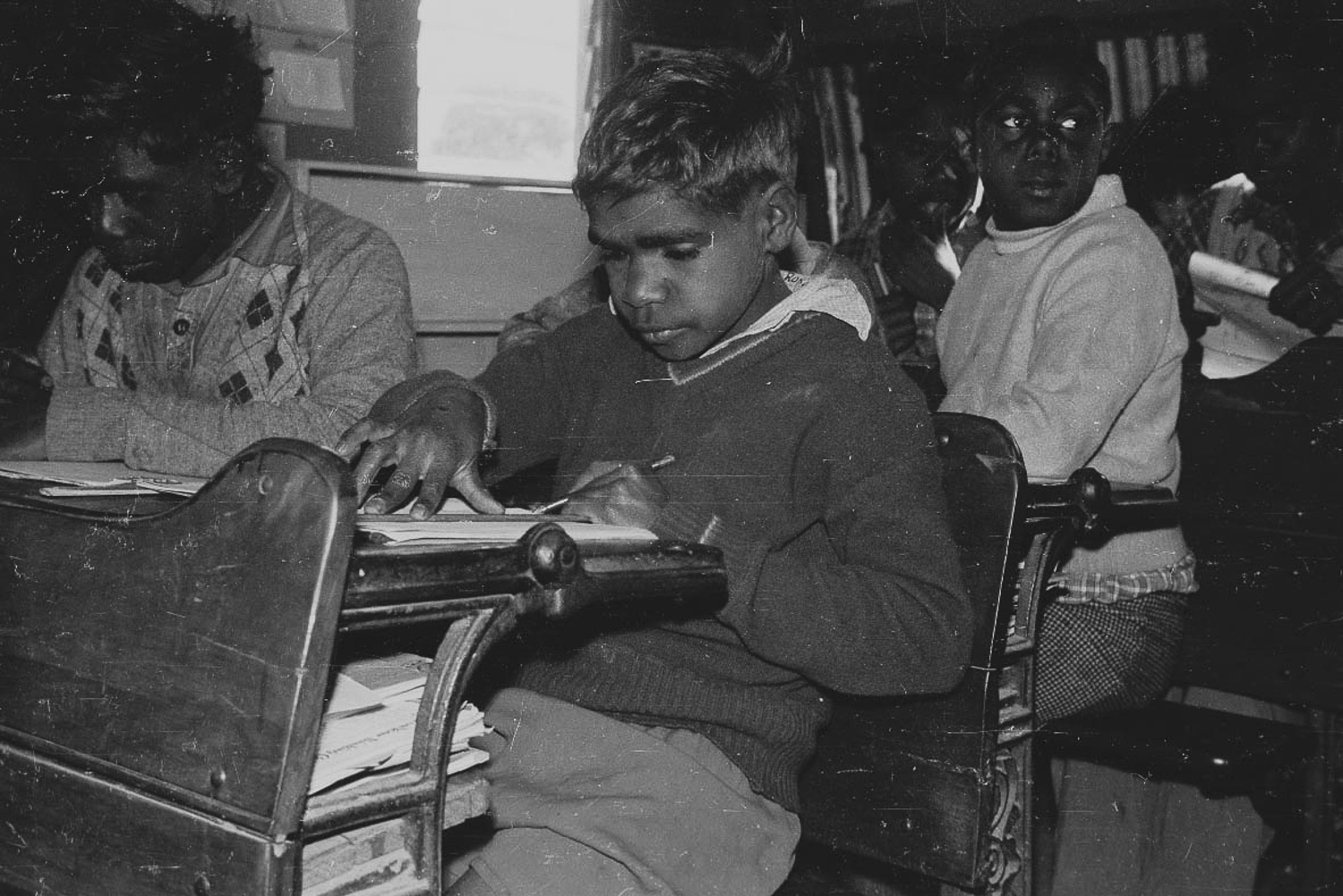 Ron Sinclair (younger brother of Don, above) at the school in Cundeelee. Aboriginal and Torres Strait Islander children all across Australia were forcibly removed from their parents and sent to schools in order to be assimilated. Many children were never returned, becoming what is now known as the ‘Stolen Generations’. Fortunately, the remote location of Cundeelee mission meant that children could still have access to their families, and maintain their language and cultural practices. 