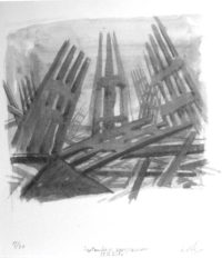 Sketch of steel framework after fall of the twin towers