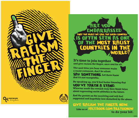 Poster art saying Give racism the finger