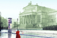 Woman in red coat in Berlin