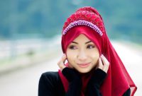 Woman wearing red hijab