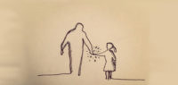 silhouette of father and daughter walking hand in hand