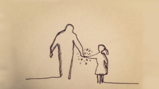 silhouette of father and daughter walking hand in hand