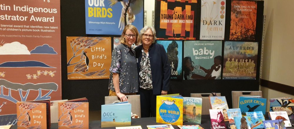 Magabala Books CEO, Anna Moulton, and Chairperson Edie Wright with the Magabala Stall at the NSW Children’s Book Council of Australia’s professional development conference.