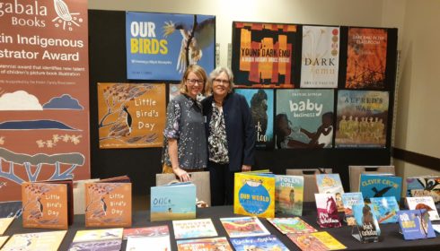 Magabala Books CEO, Anna Moulton, and Chairperson Edie Wright with the Magabala Stall at the NSW Children’s Book Council of Australia’s professional development conference.