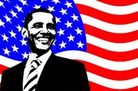 drawn barack obama standing in front of the us flag