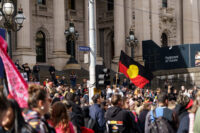 Aboriginal protest outside Parliament of Victoria.